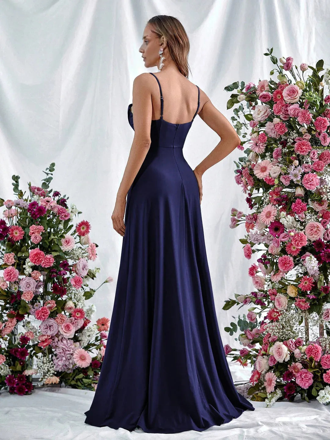 Simple A Line Spaghetti Strap Sleeveless Backless Sweep/Brush Train Prom Dress