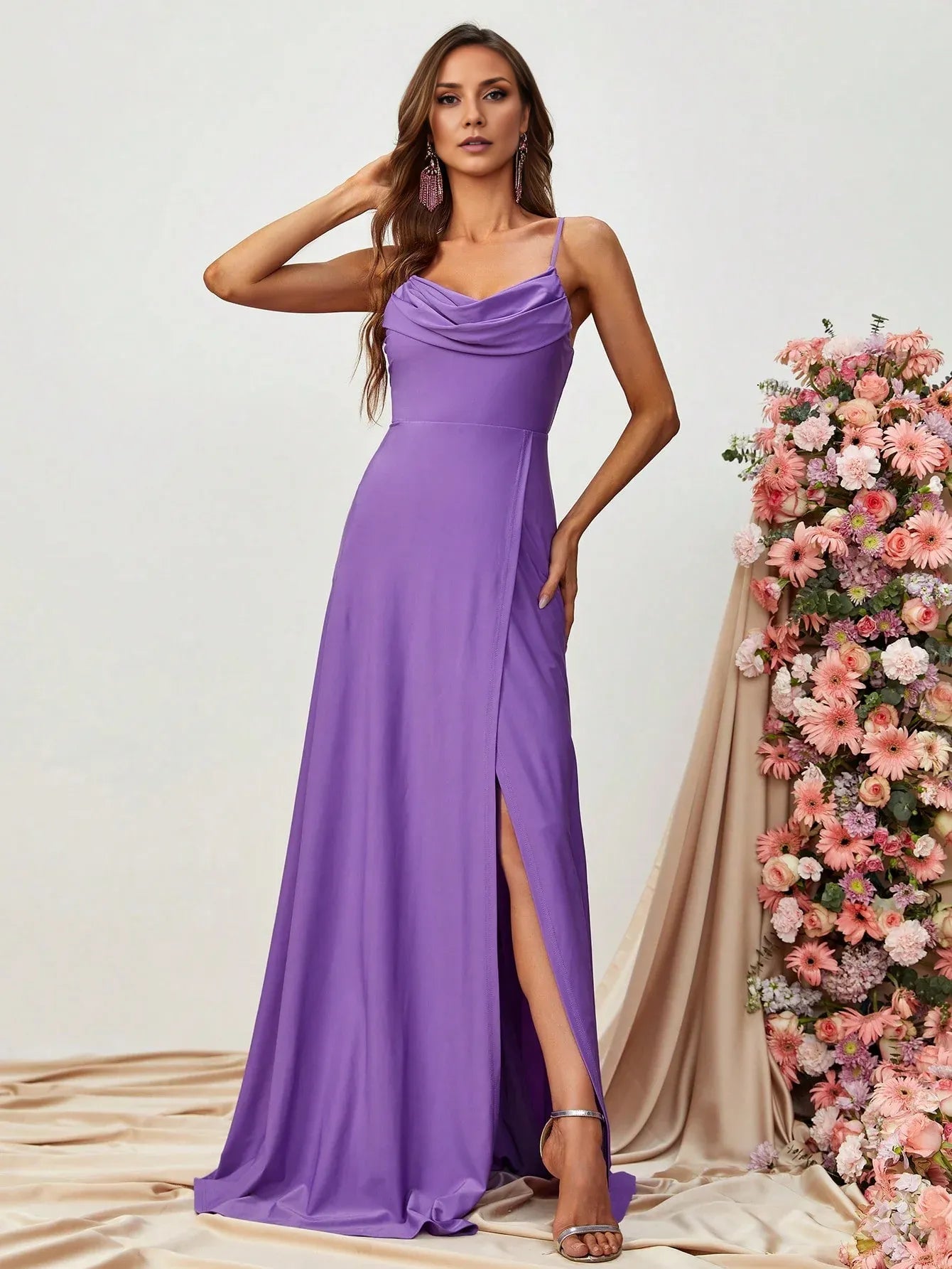 Elegant A Line Spaghetti Strap Sleeveless Backless Sweep/Brush Train Prom Dress