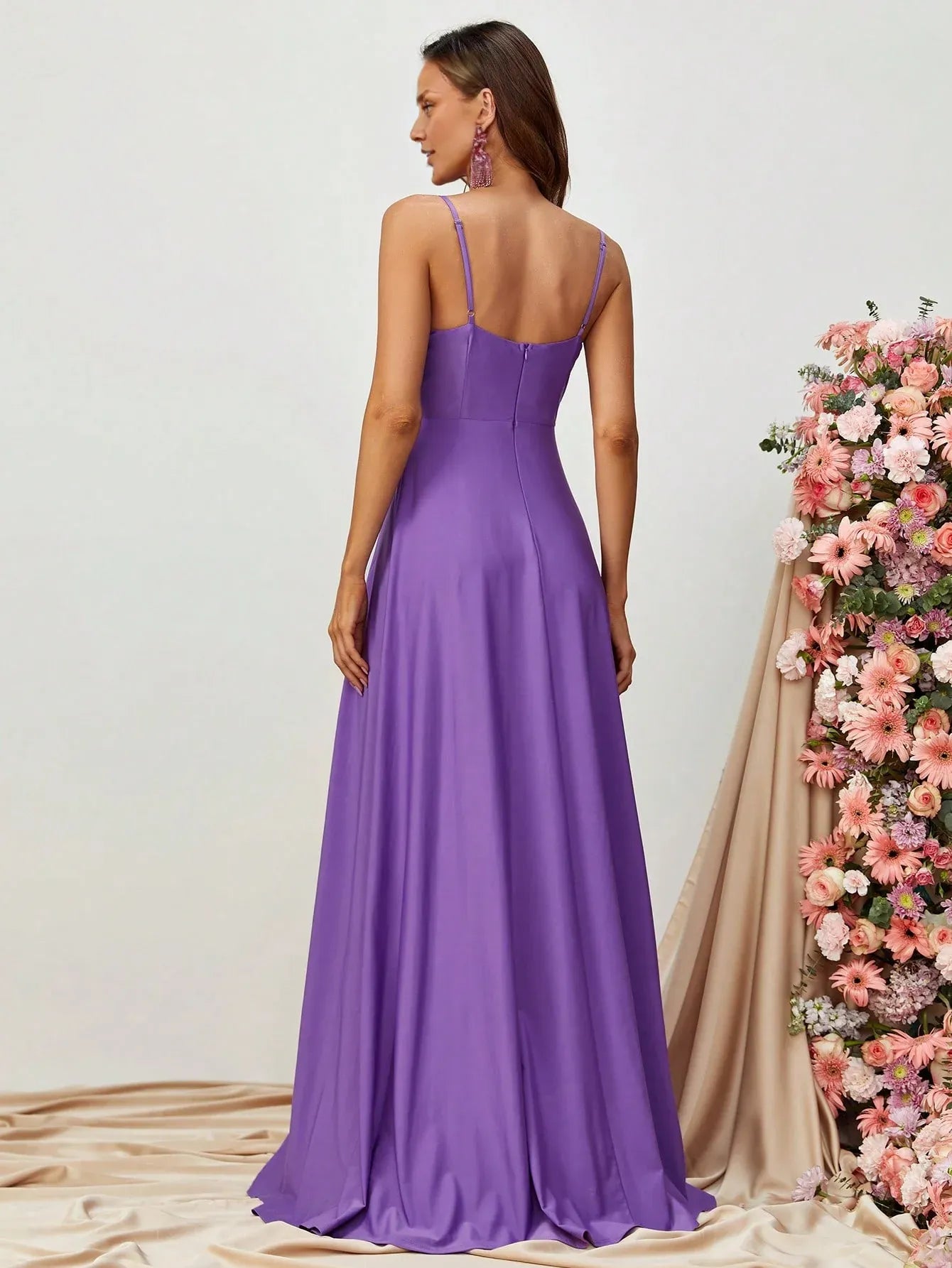 Elegant A Line Spaghetti Strap Sleeveless Backless Sweep/Brush Train Prom Dress
