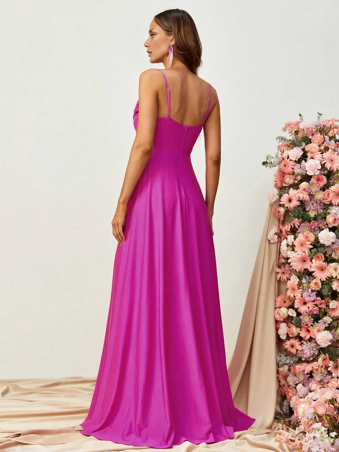 Elegant A Line Spaghetti Strap Sleeveless Backless Sweep/Brush Train Prom Dress