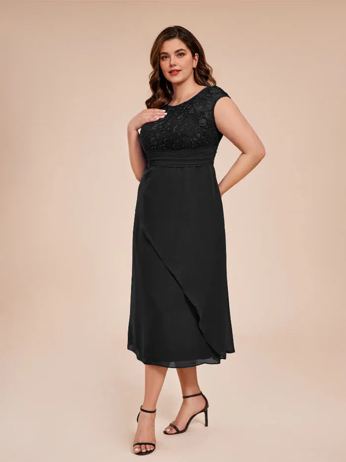 Elegant A Line Scoop Cap Sleeves Chiffon Floor-Length Plus Size Mother of the Bride Dress