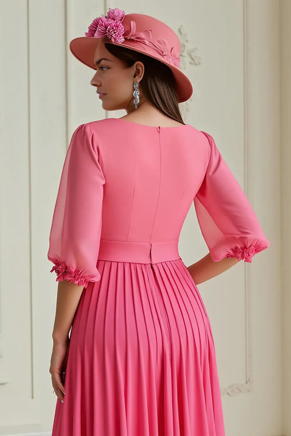 Elegant A Line V Neck Long Sleeve Zipper Up Ankle-Length Mother of the Bride Dress