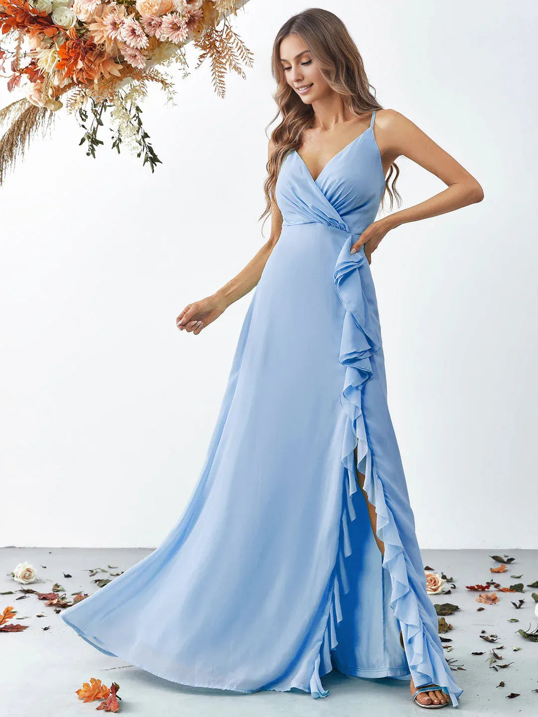 Fashion A Line V Neck Sleeveless Backless Sweep/Brush Train Prom Dress