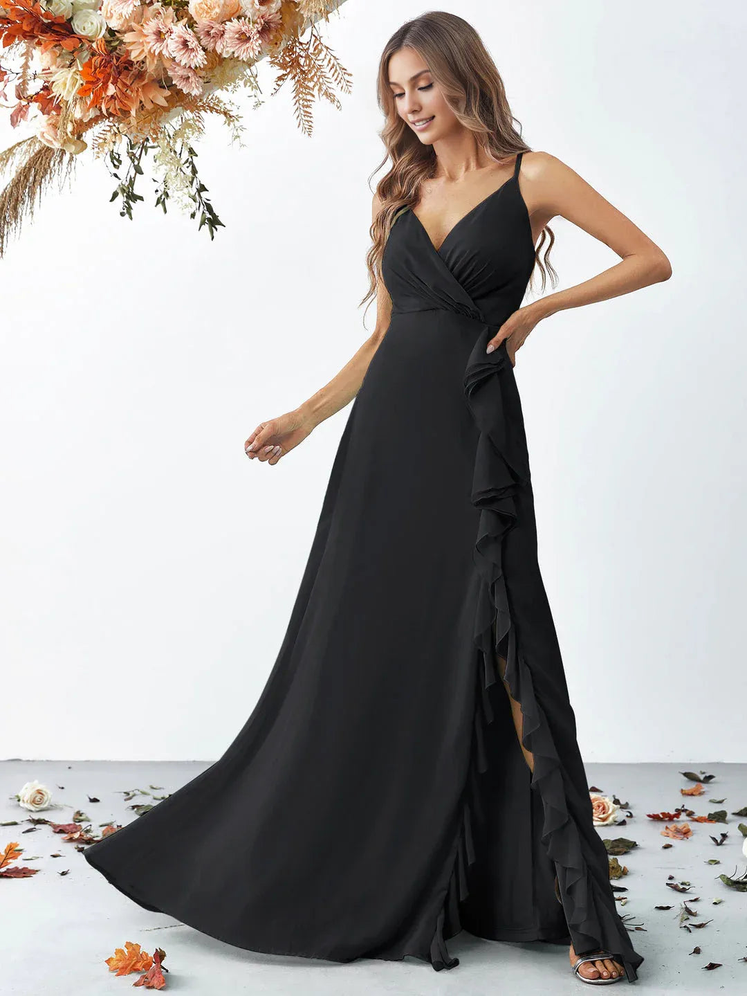 Fashion A Line V Neck Sleeveless Backless Sweep/Brush Train Prom Dress