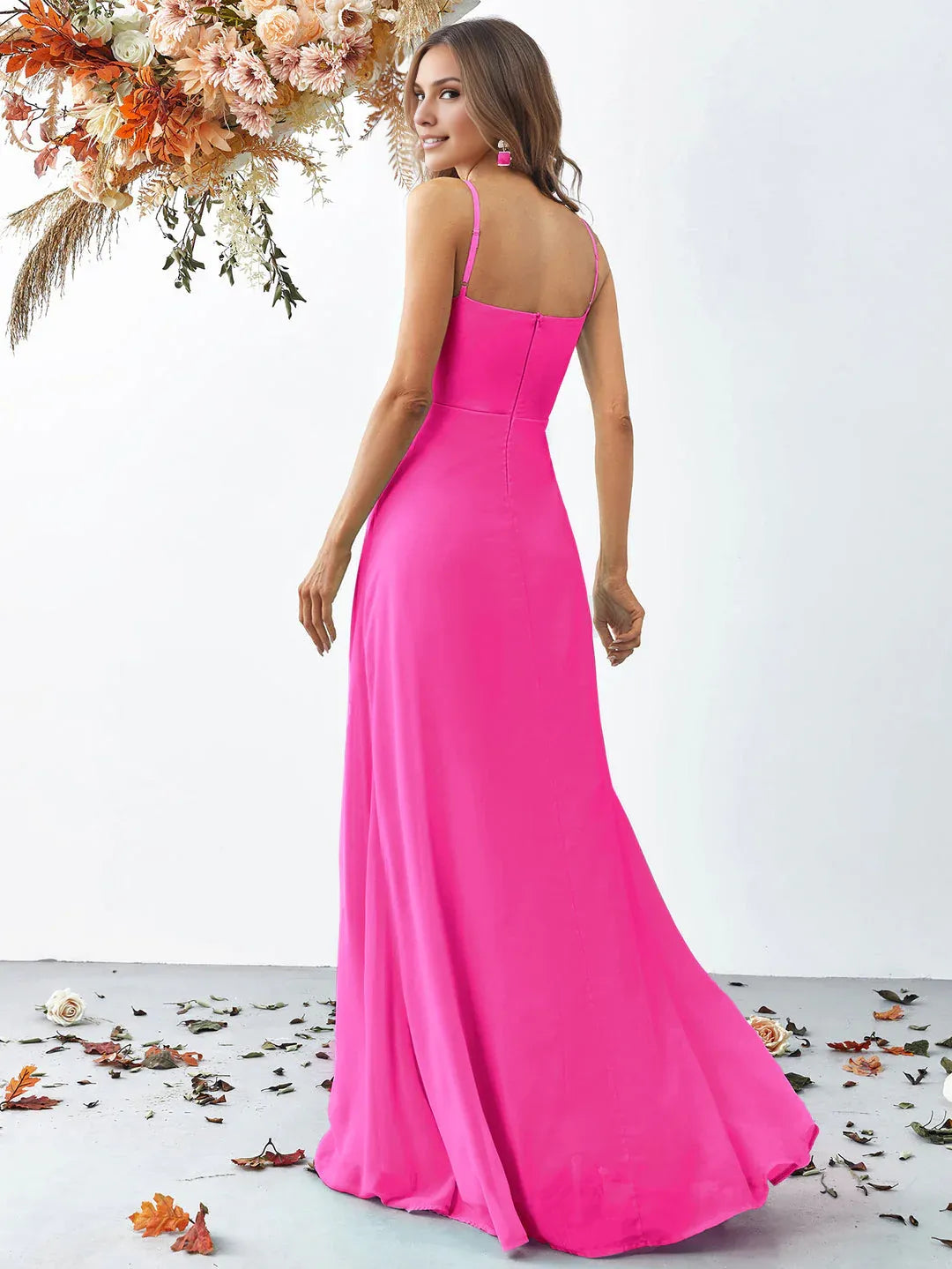 Elegant A Line V Neck Sleeveless Backless Sweep/Brush Train Prom Dress