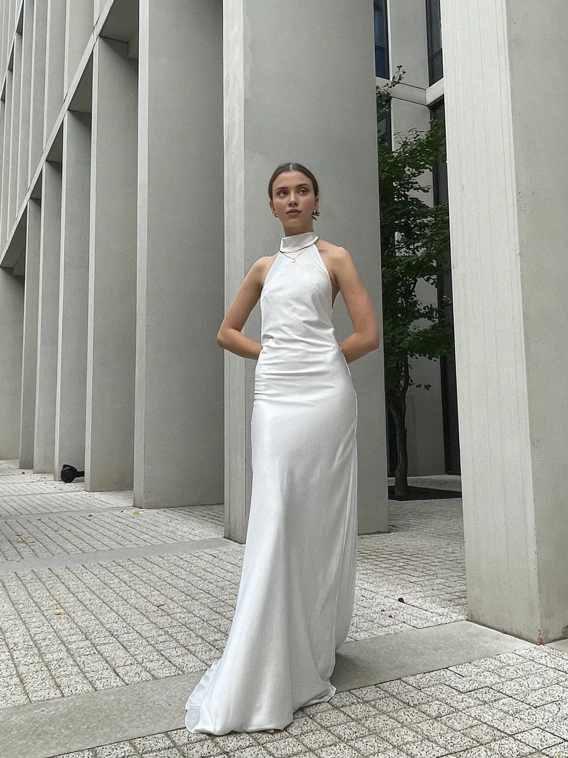 Elegante vestido playero de sirena, sin espalda, largo hasta el suelo, sin mangas, para dama de honor 