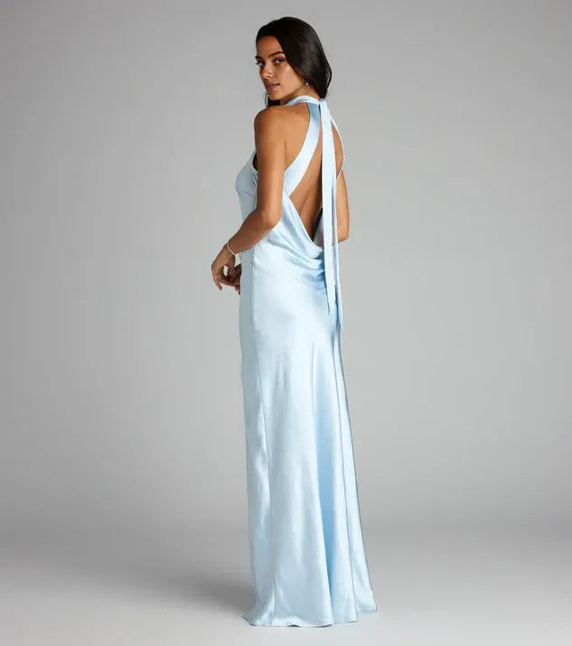 Elegant Bodycon Halter Neck Sleeveless Open Back Floor-length Prom Dress