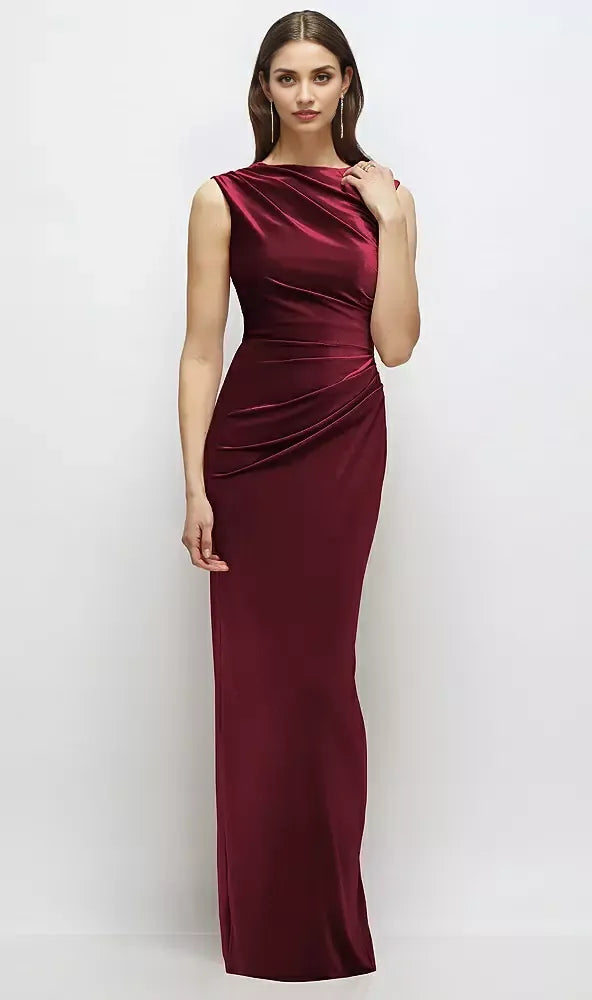 Elegant Column High-Neck Sleeveless Zipper Up Floor-Length Mother of the Bride Dress
