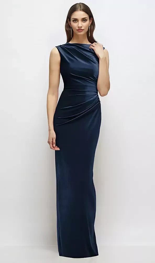 Elegant Column High-Neck Sleeveless Zipper Up Floor-Length Mother of the Bride Dress