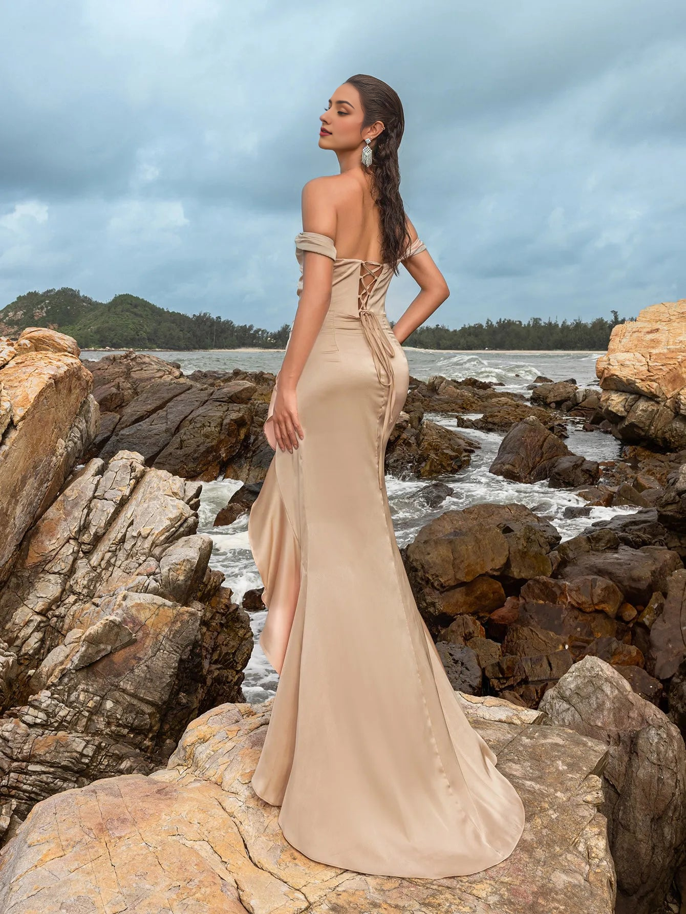 Elegant Evening Dresses/ Elegant Off Shoulder Asymmetrical Ruffle Hem Party Dress Evening Dresses/ Evening Dresses For Women