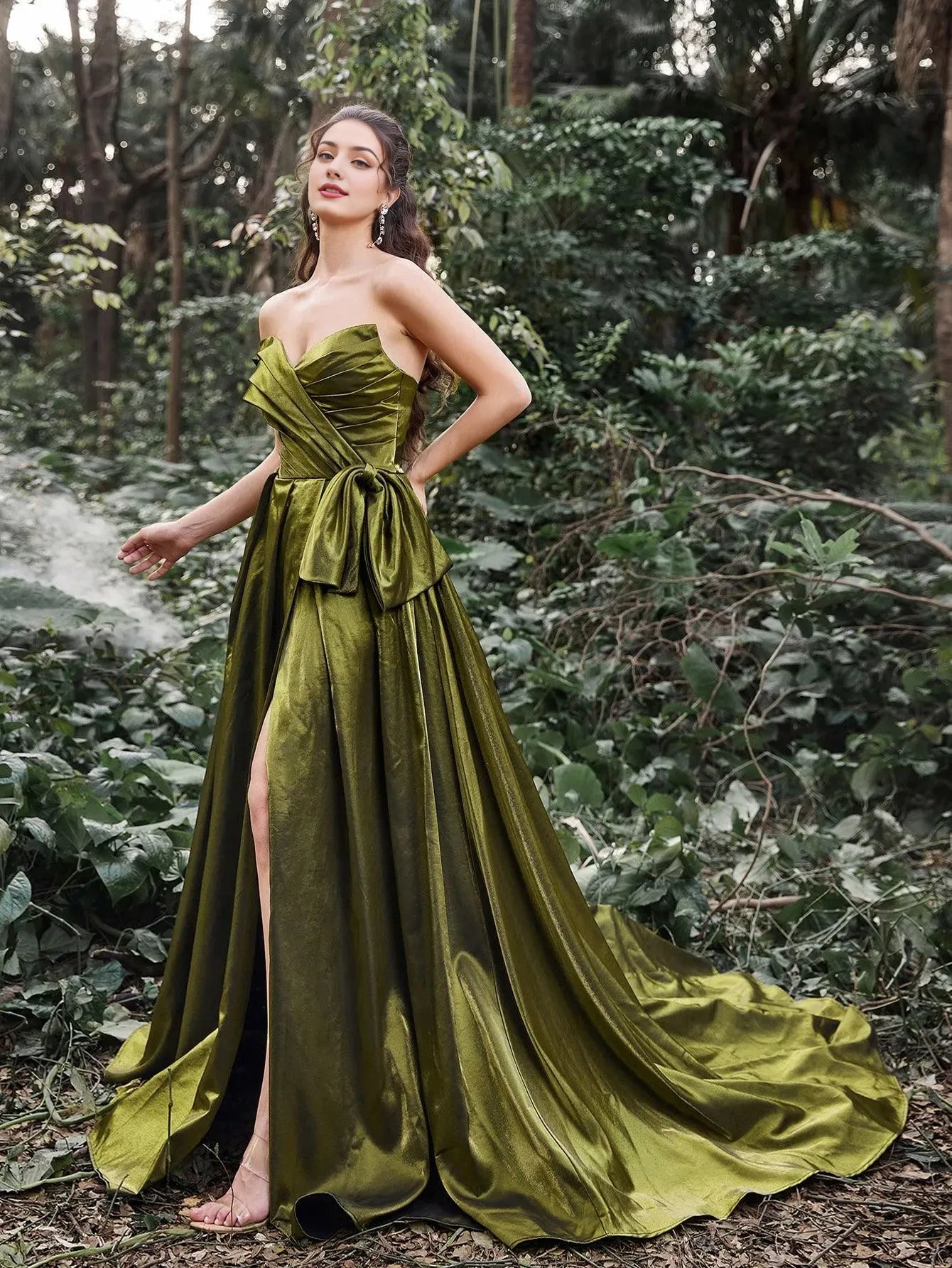Elegant Evening Dresses/ Gorgeous Ruched Bodice Lace Up Back Maxi Satin Ball Dress Evening Dresses/ Evening Dresses For Women