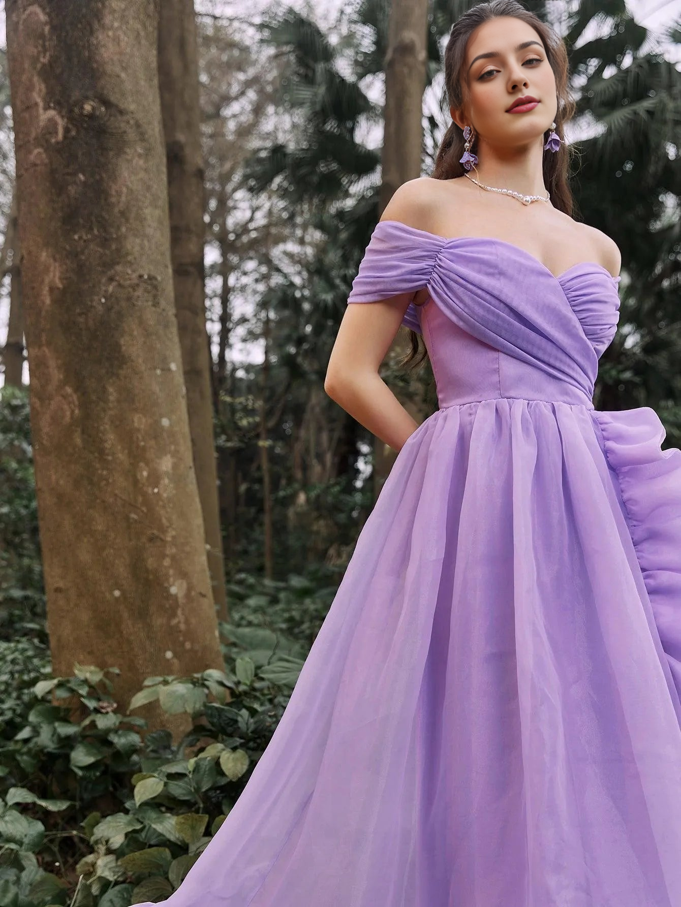 Elegant Evening Dresses/ Off Shoulder Ruffle Trim Split Thigh Prom Dress Evening Dresses/ Evening Dresses For Women