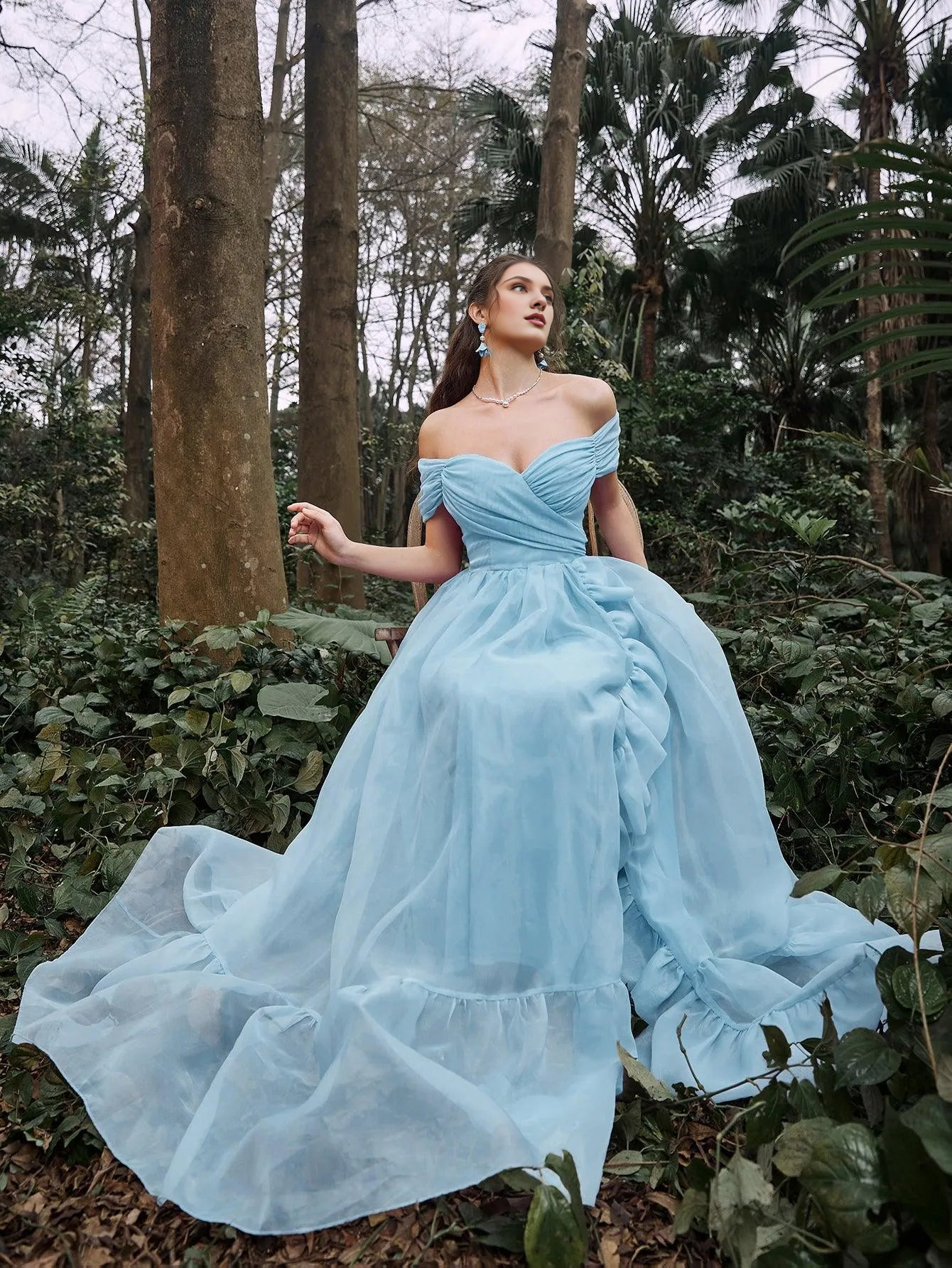 Elegant Evening Dresses/ Off Shoulder Ruffle Trim Split Thigh Prom Dress Evening Dresses/ Evening Dresses For Women
