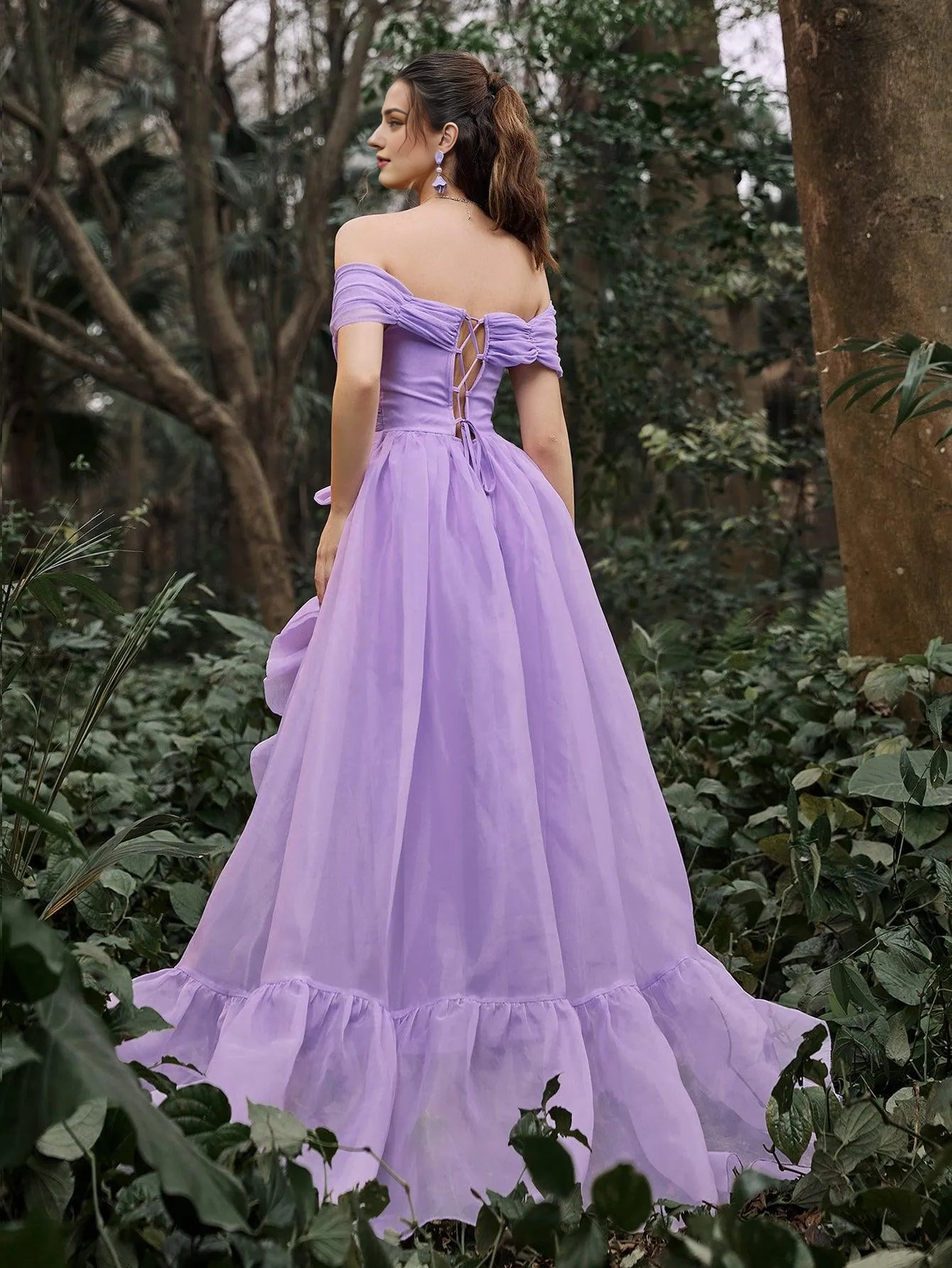Elegant Evening Dresses/ Off Shoulder Ruffle Trim Split Thigh Prom Dress Evening Dresses/ Evening Dresses For Women