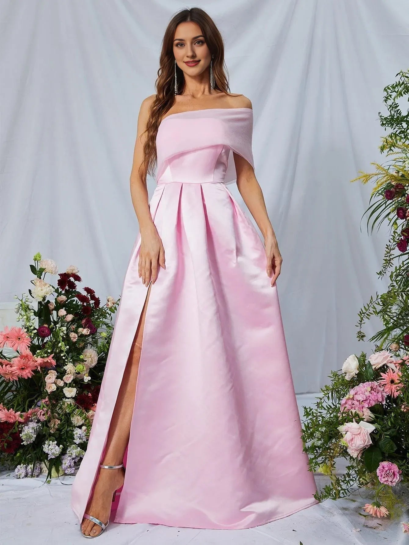 Elegant Evening Dresses/ One Shoulder Asymmetrical Neck Slit Satin A Line Prom Dress Evening Dresses/ Evening Dresses For Women