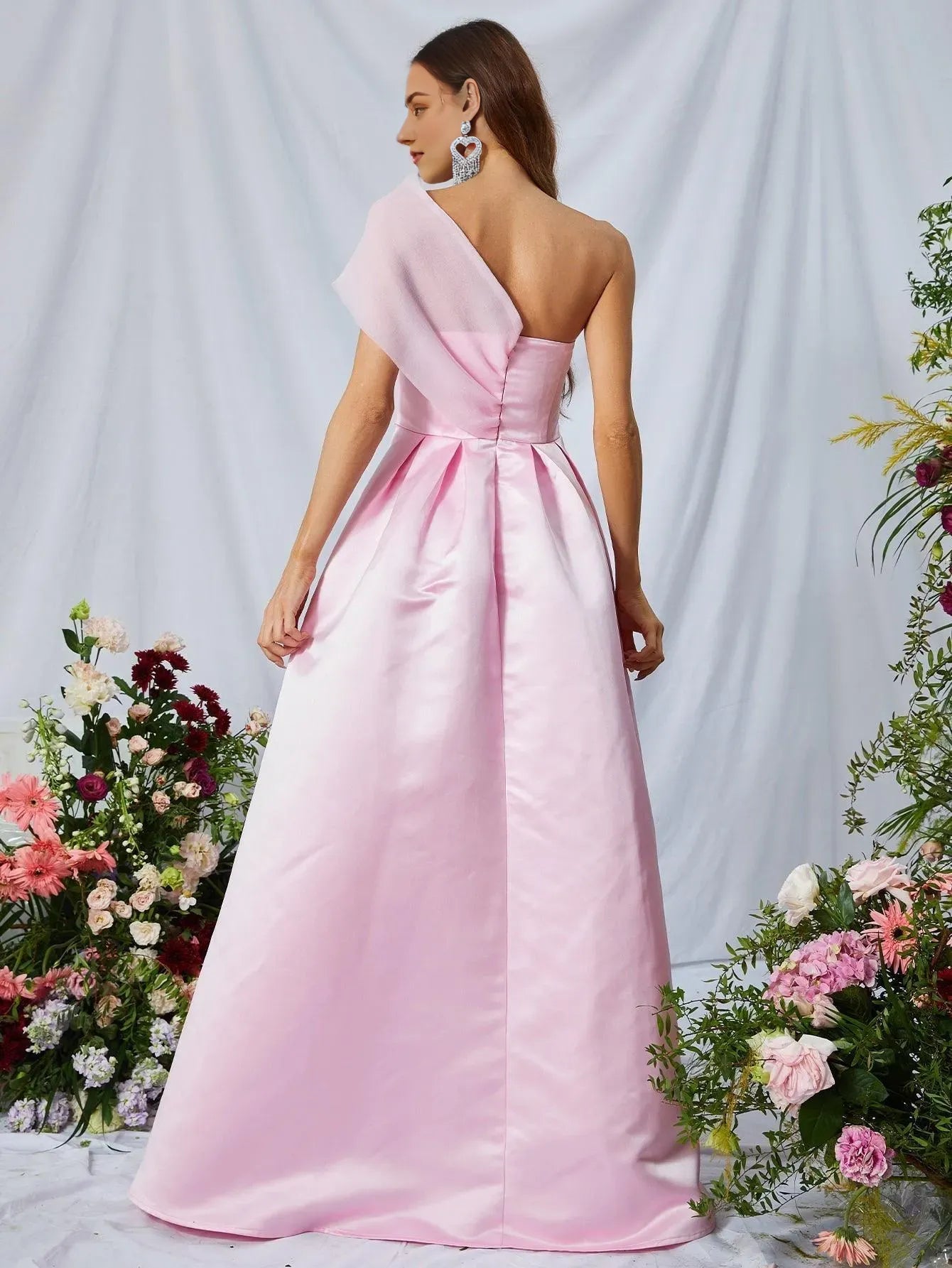 Elegant Evening Dresses/ One Shoulder Asymmetrical Neck Slit Satin A Line Prom Dress Evening Dresses/ Evening Dresses For Women