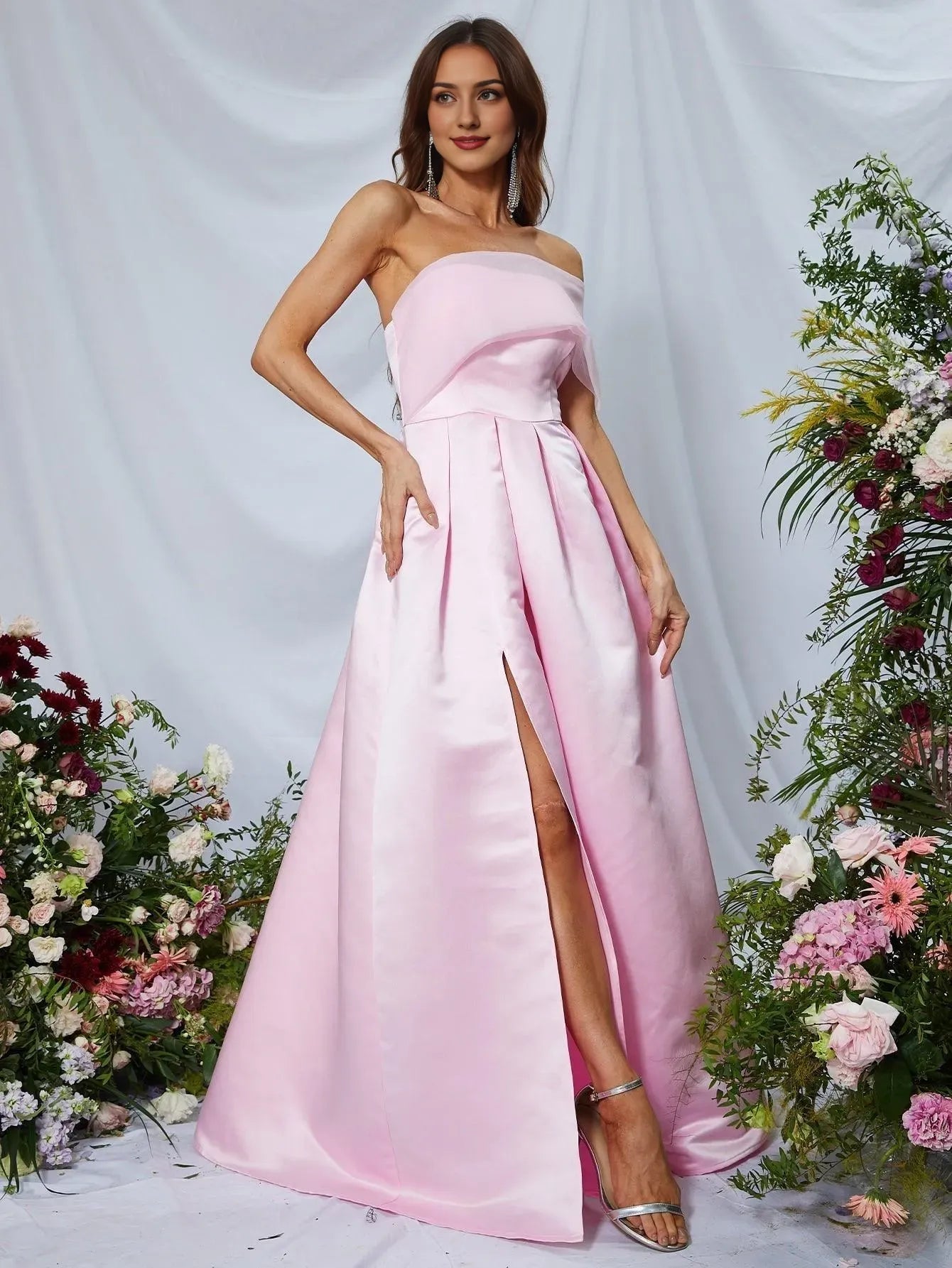 Elegant Evening Dresses/ One Shoulder Asymmetrical Neck Slit Satin A Line Prom Dress Evening Dresses/ Evening Dresses For Women
