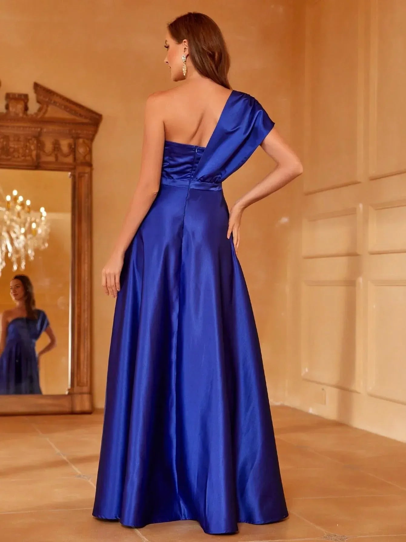 Elegant Evening Dresses/ One Shoulder Sleeveless Satin A line Dress Evening Dresses/ Evening Dresses For Women