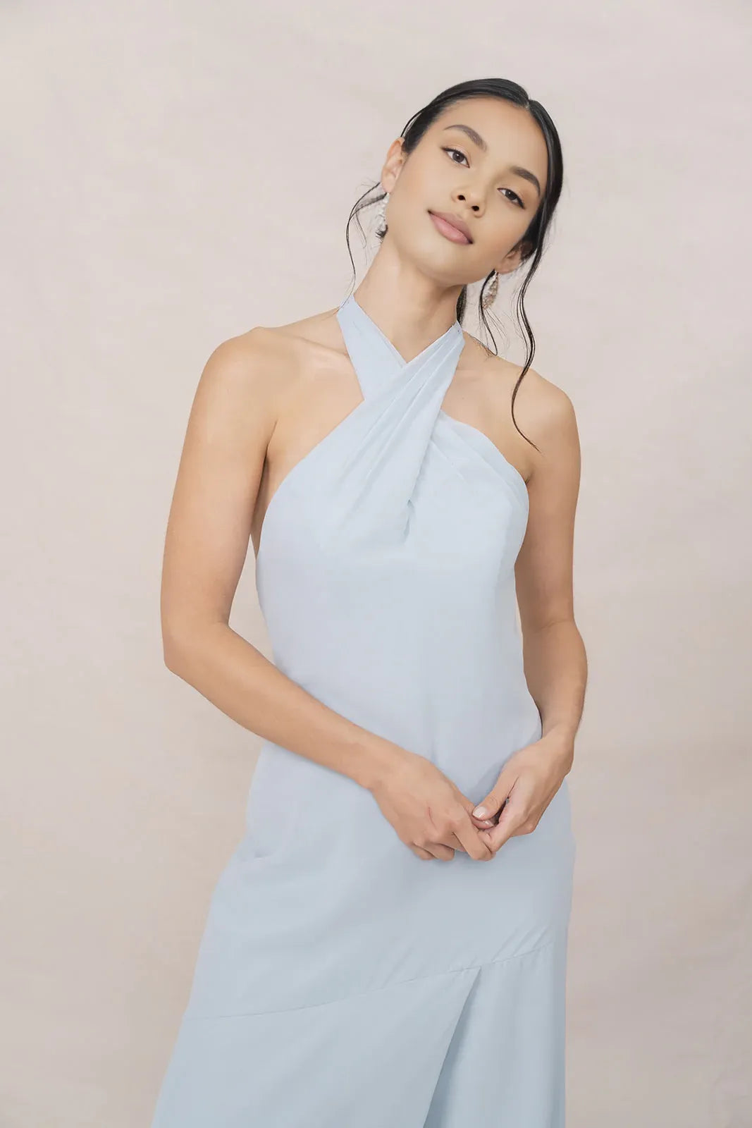 Elegant Fitted A-line Halter Neck Sleeveless Backless Ankle-Length Bridesmaid Dress