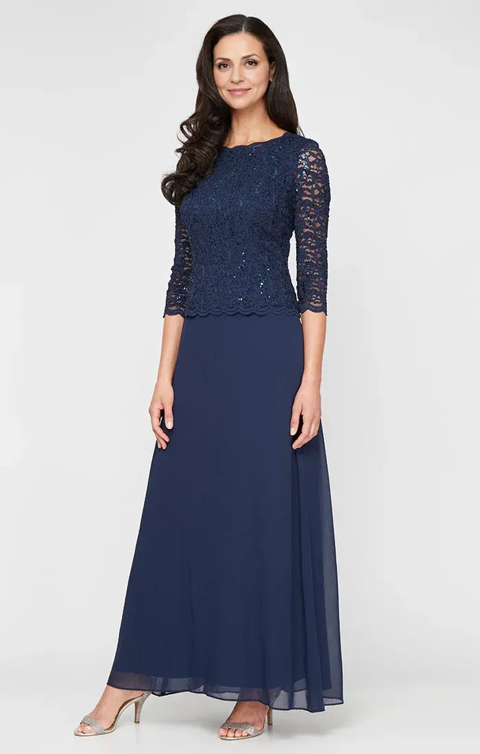 Elegant Fitted Boat Neck Long Sleeve Sequin Ankle-Length Mother of the Bride Dress