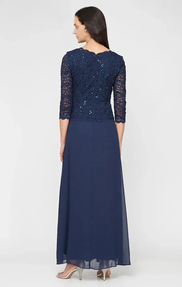 Elegant Fitted Boat Neck Long Sleeve Sequin Ankle-Length Mother of the Bride Dress