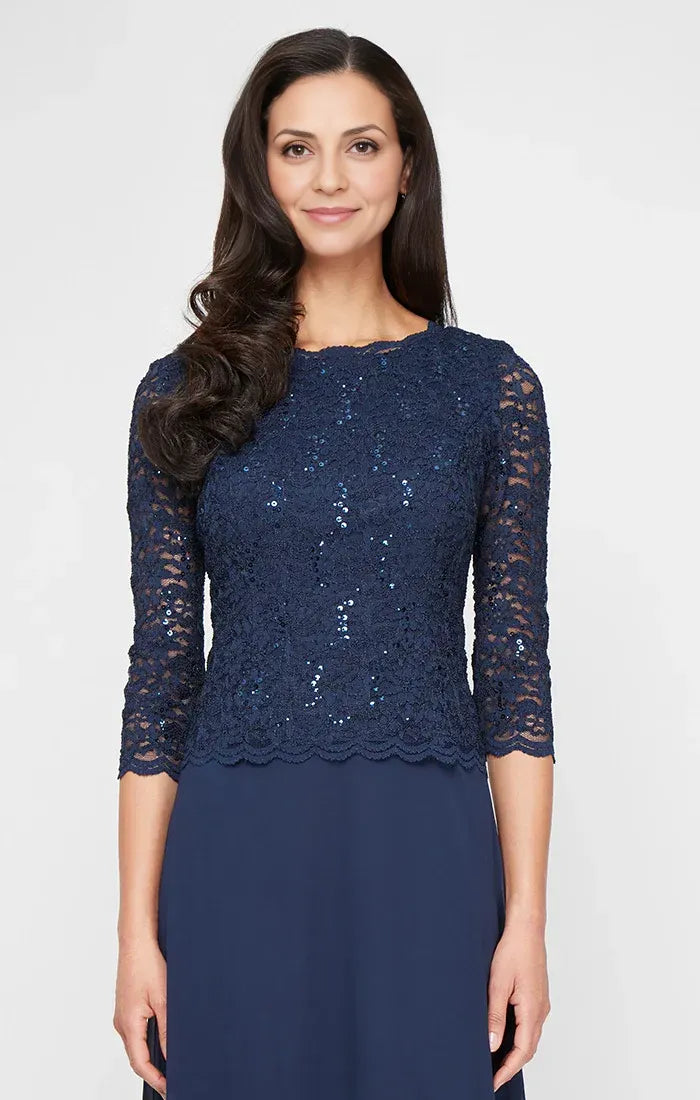 Elegant Fitted Boat Neck Long Sleeve Sequin Ankle-Length Mother of the Bride Dress