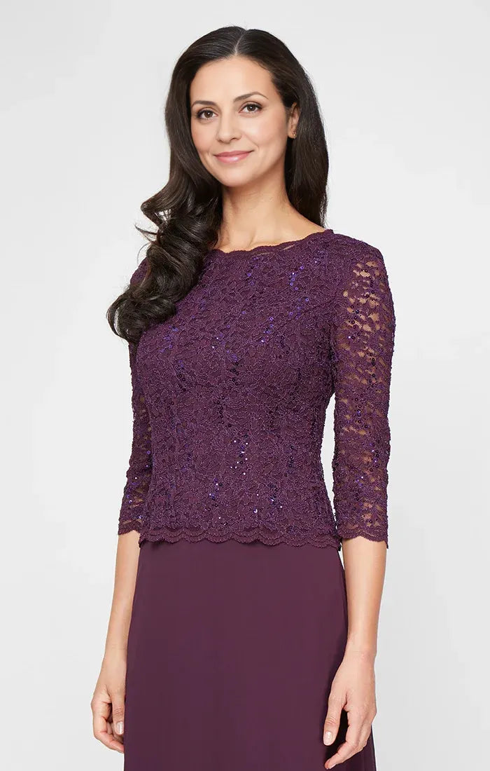 Elegant Fitted Boat Neck Long Sleeve Sequin Ankle-Length Mother of the Bride Dress