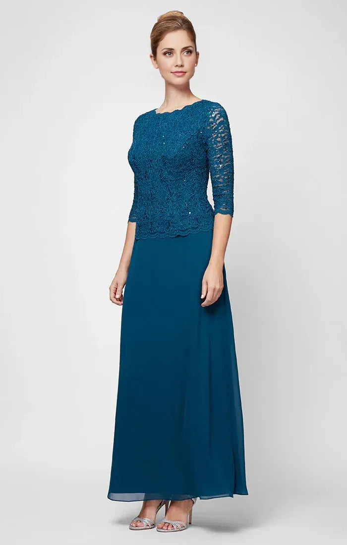 Elegant Fitted Boat Neck Long Sleeve Sequin Ankle-Length Mother of the Bride Dress