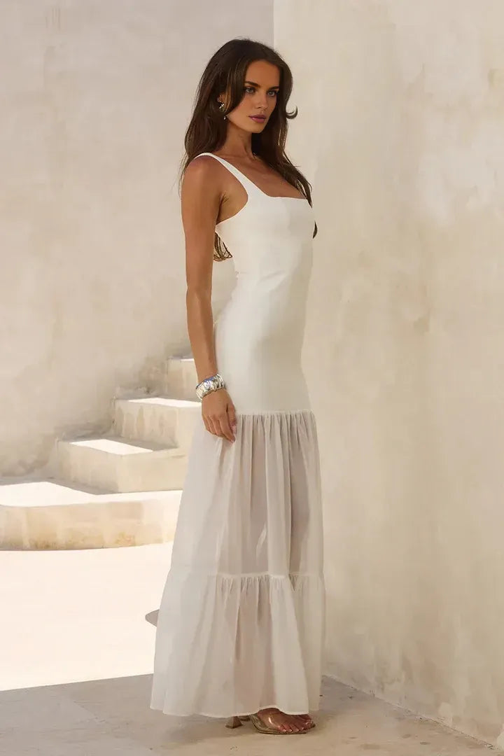 Elegant Fitted Square Neck Sleeveless Backless Floor-Length Prom Dress
