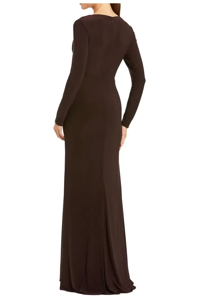 Elegant Fitted V Neck Long Sleeve Zipper Up Floor-Length Prom Dress