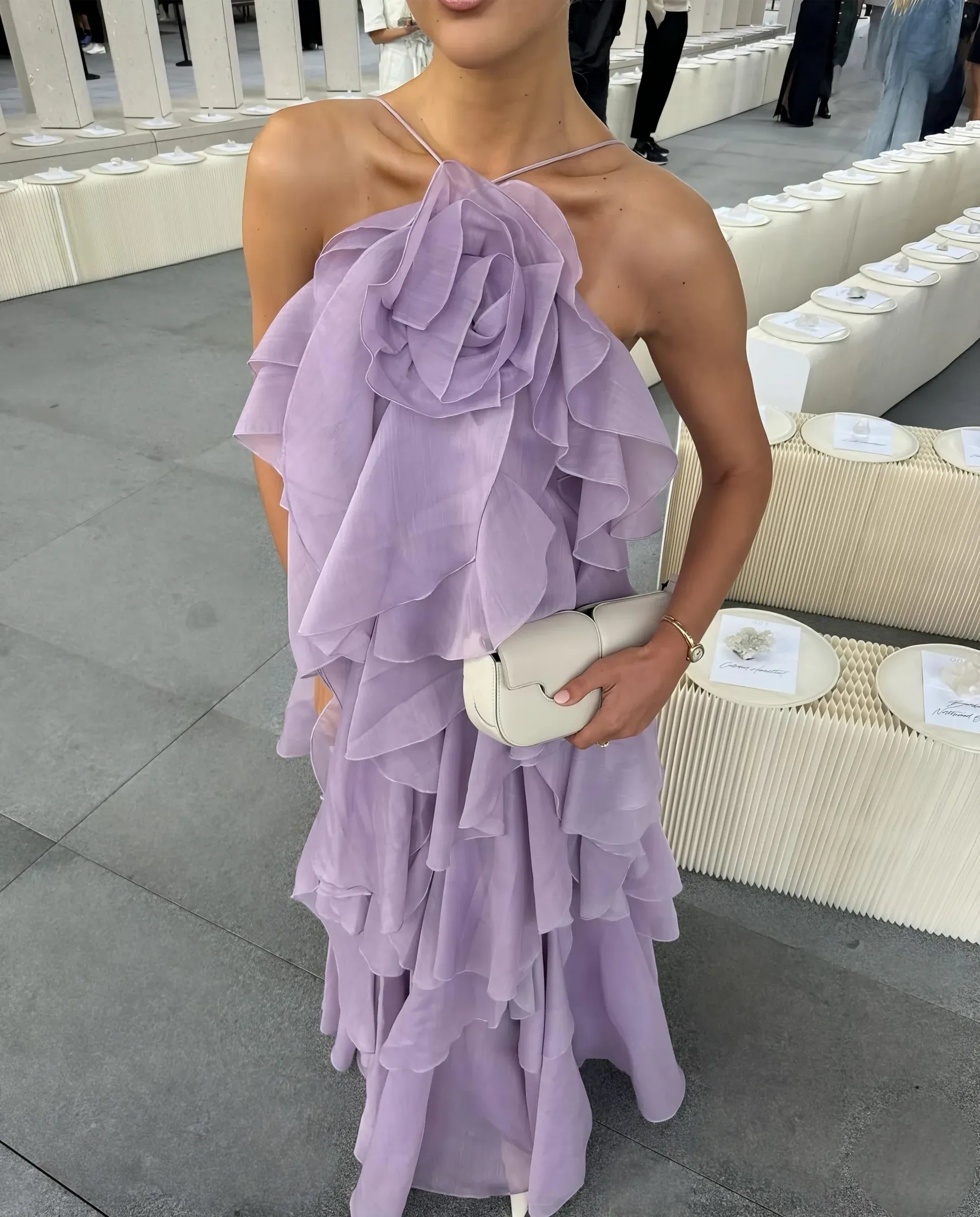 Elegant Halter Sleeveless A Line Chiffon Ruffles Long Prom Dress
