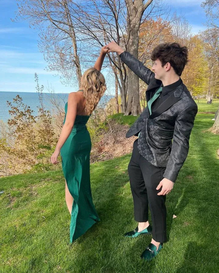 Elegant Halter Sleeveless Ruched Satin Mermaid Prom Dress With Slit