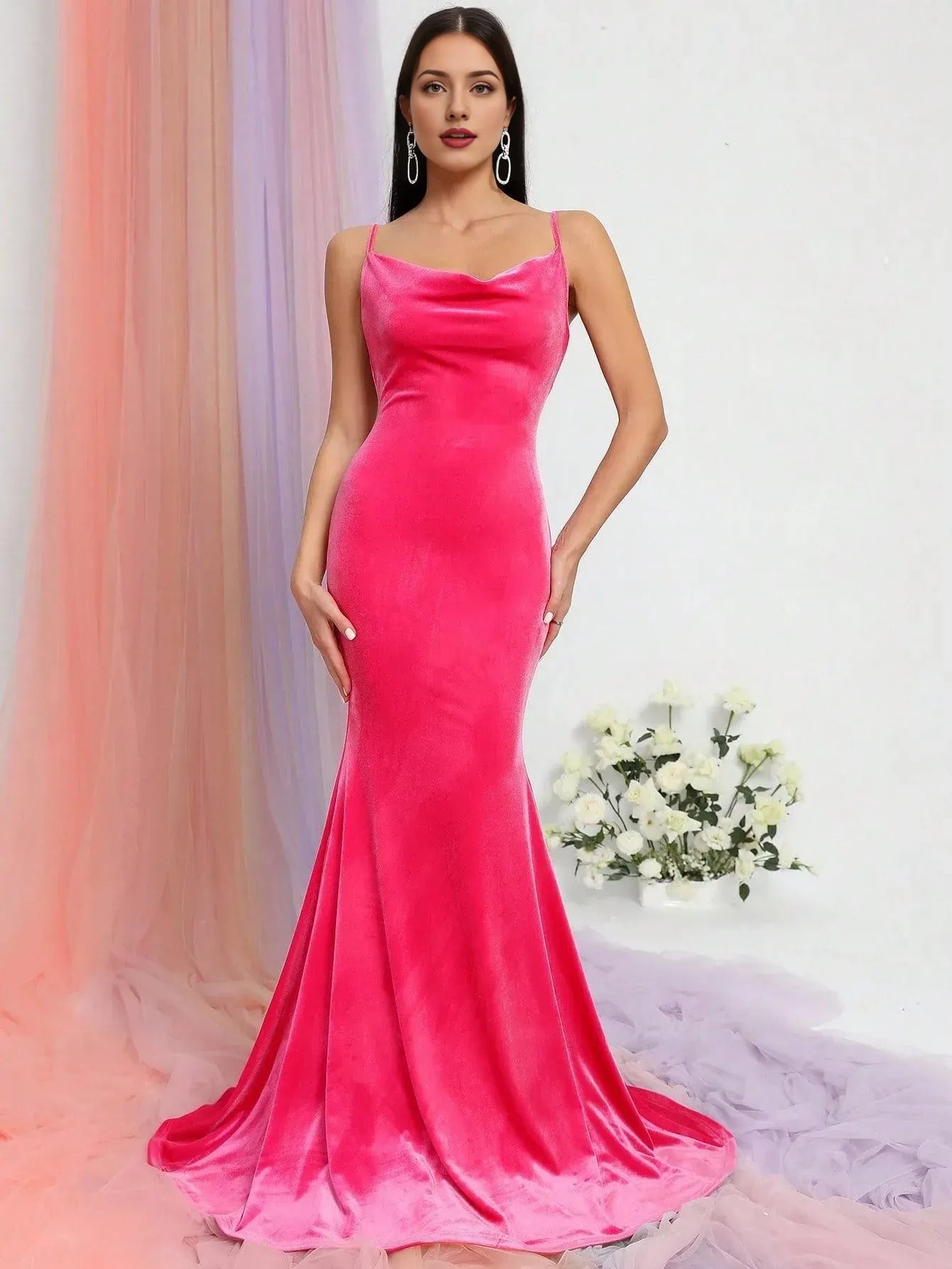 Elegantes vestidos de noche largos, vestido clásico de sirena de terciopelo, vestido de noche con tirantes finos, sin mangas/vestidos de noche para mujer