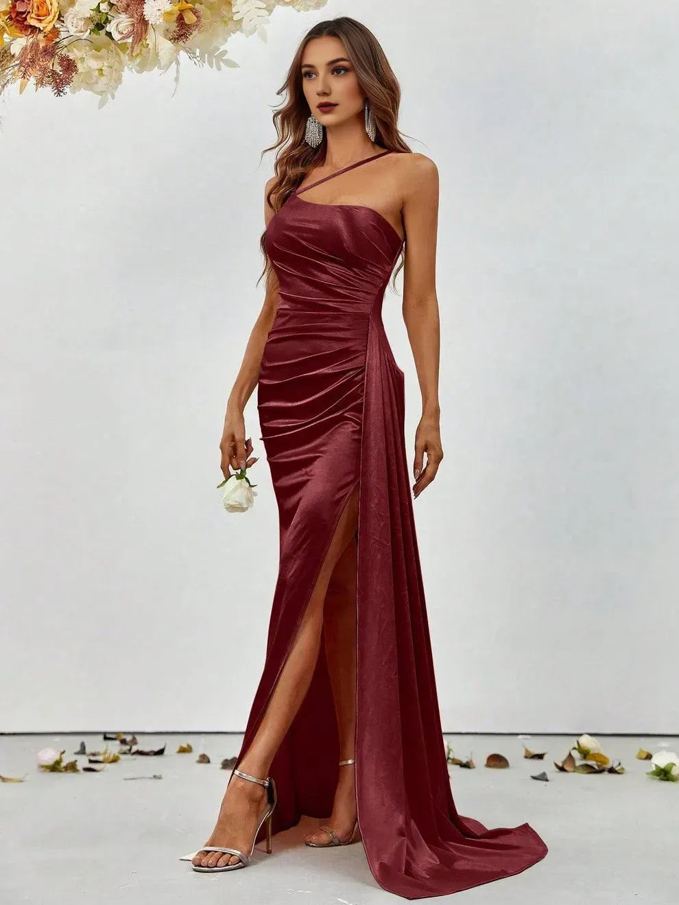 Elegant Long Evening Dresses Elegant Asymmetric Neckline Satin Mermaid Party Evening Dress With Open Back Sleeveless/ Evening Dresses For Women