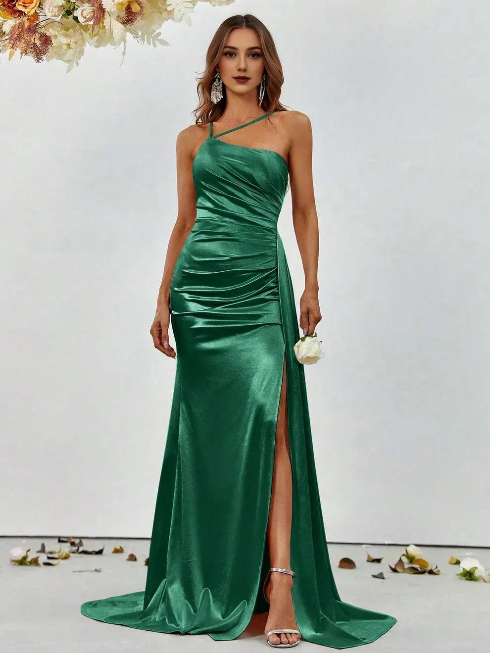 Elegant Long Evening Dresses Elegant Asymmetric Neckline Satin Mermaid Party Evening Dress With Open Back Sleeveless/ Evening Dresses For Women