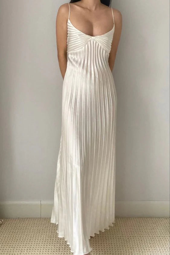 Weitese Dress Prom Dress Stores White Spaghetti Straps A-Line Pleated Elegant Long Party Dress Formal Women's Dresses