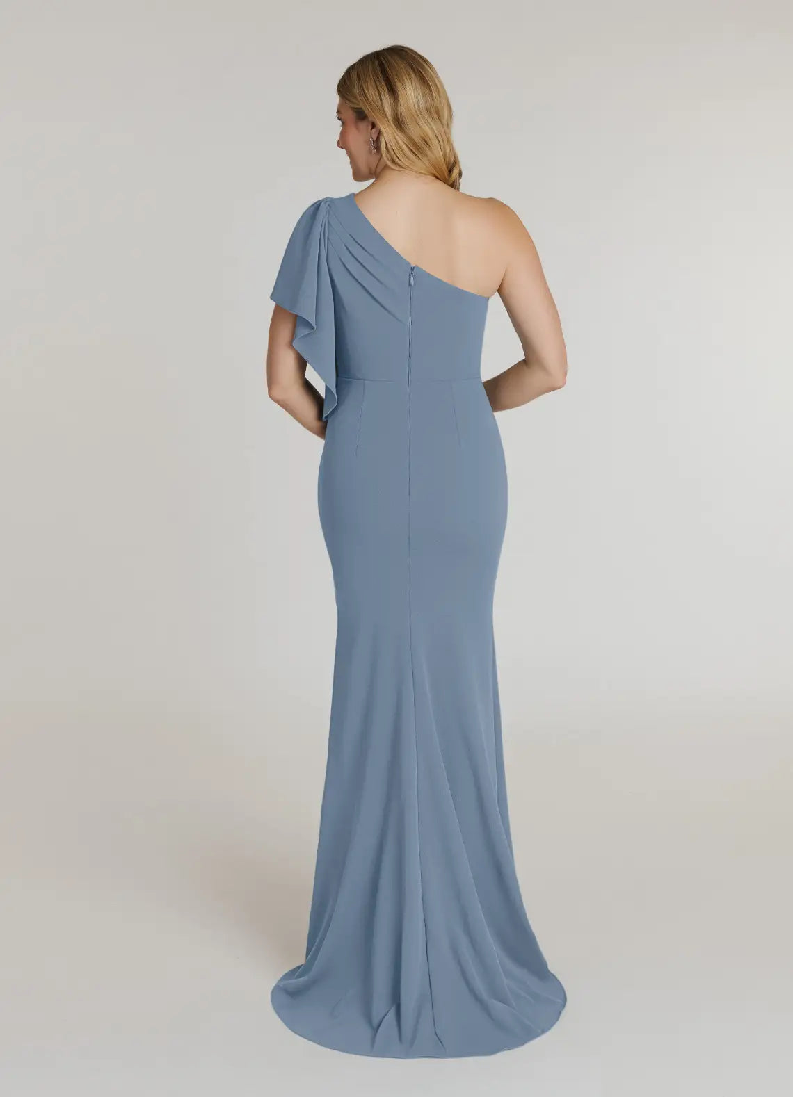 Elegant Mermaid Asymmetrical Neck Flutter Sleeve Back Zip Sweep/Brush Train Mother of the Bride Dress