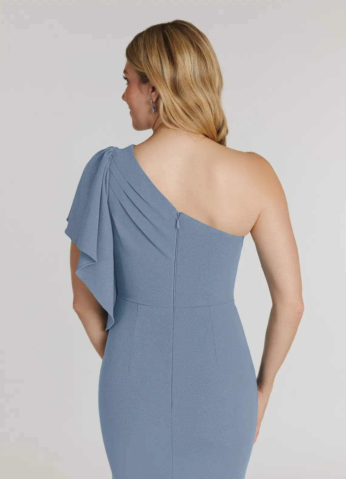 Elegant Mermaid Asymmetrical Neck Flutter Sleeve Back Zip Sweep/Brush Train Mother of the Bride Dress