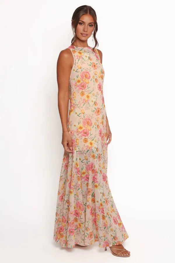 Elegant Mermaid Boat Neck Sleeveless Chiffon Floor-Length Prom Dress