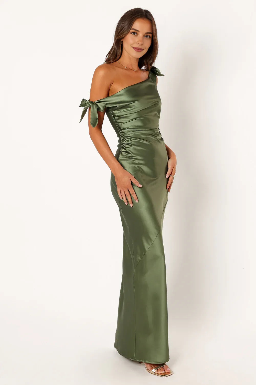 Elegant Mermaid Off Shoulder Sleeveless Satin Floor-Length Prom Dress