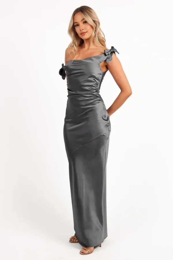 Stylish Mermaid Off Shoulder Sleeveless Satin Floor-Length Prom Dress
