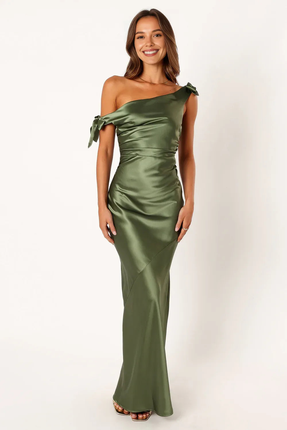 Elegant Mermaid Off Shoulder Sleeveless Satin Floor-Length Prom Dress