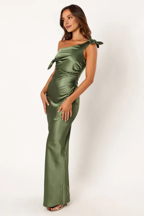 Elegant Mermaid Off Shoulder Sleeveless Satin Floor-Length Prom Dress