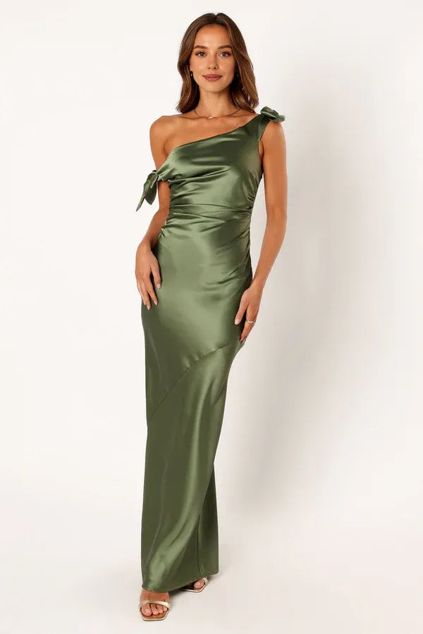 Elegant Mermaid Off Shoulder Sleeveless Satin Floor-Length Prom Dress