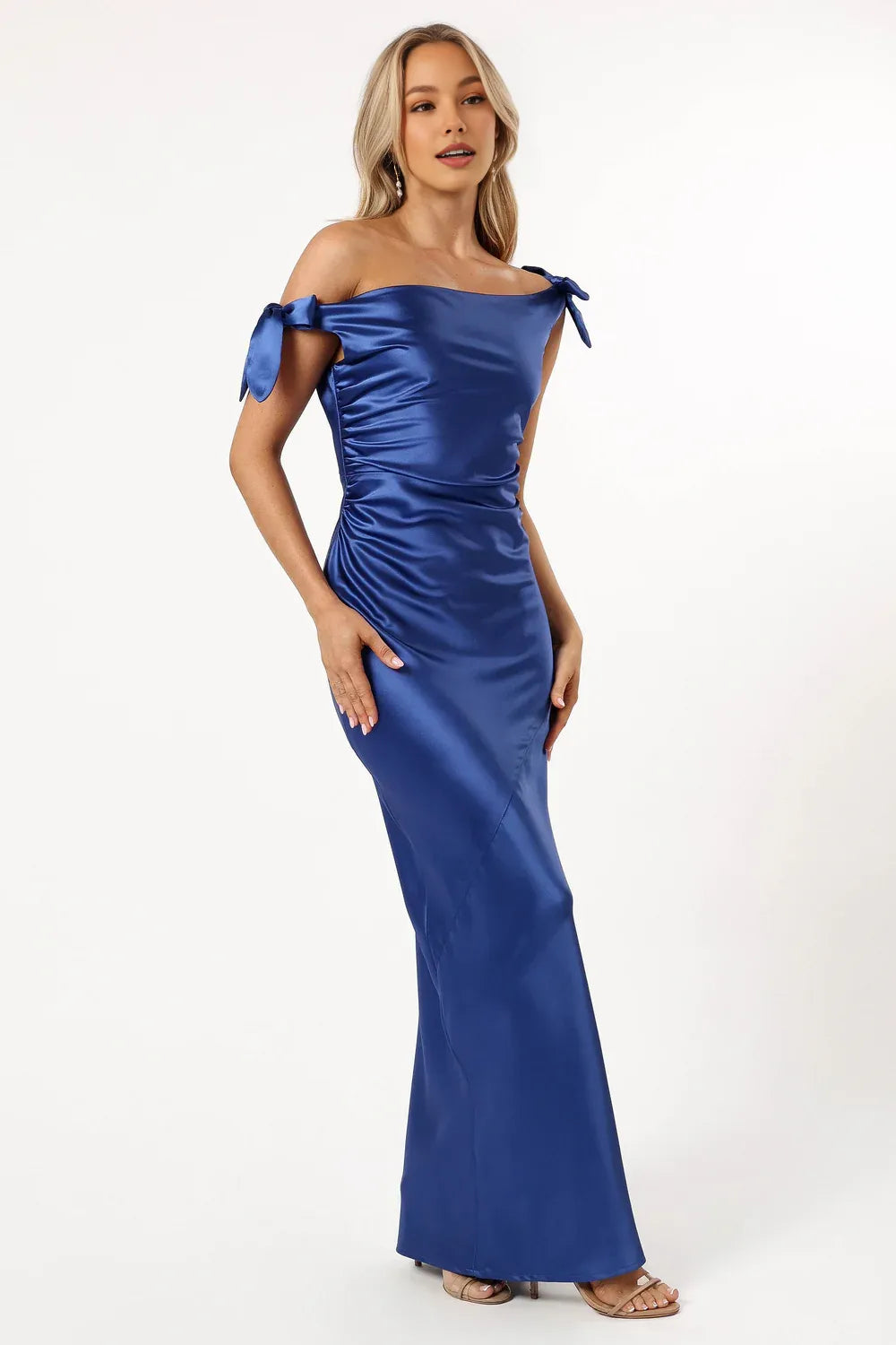 Simple Mermaid Off Shoulder Sleeveless Satin Floor-Length Prom Dress