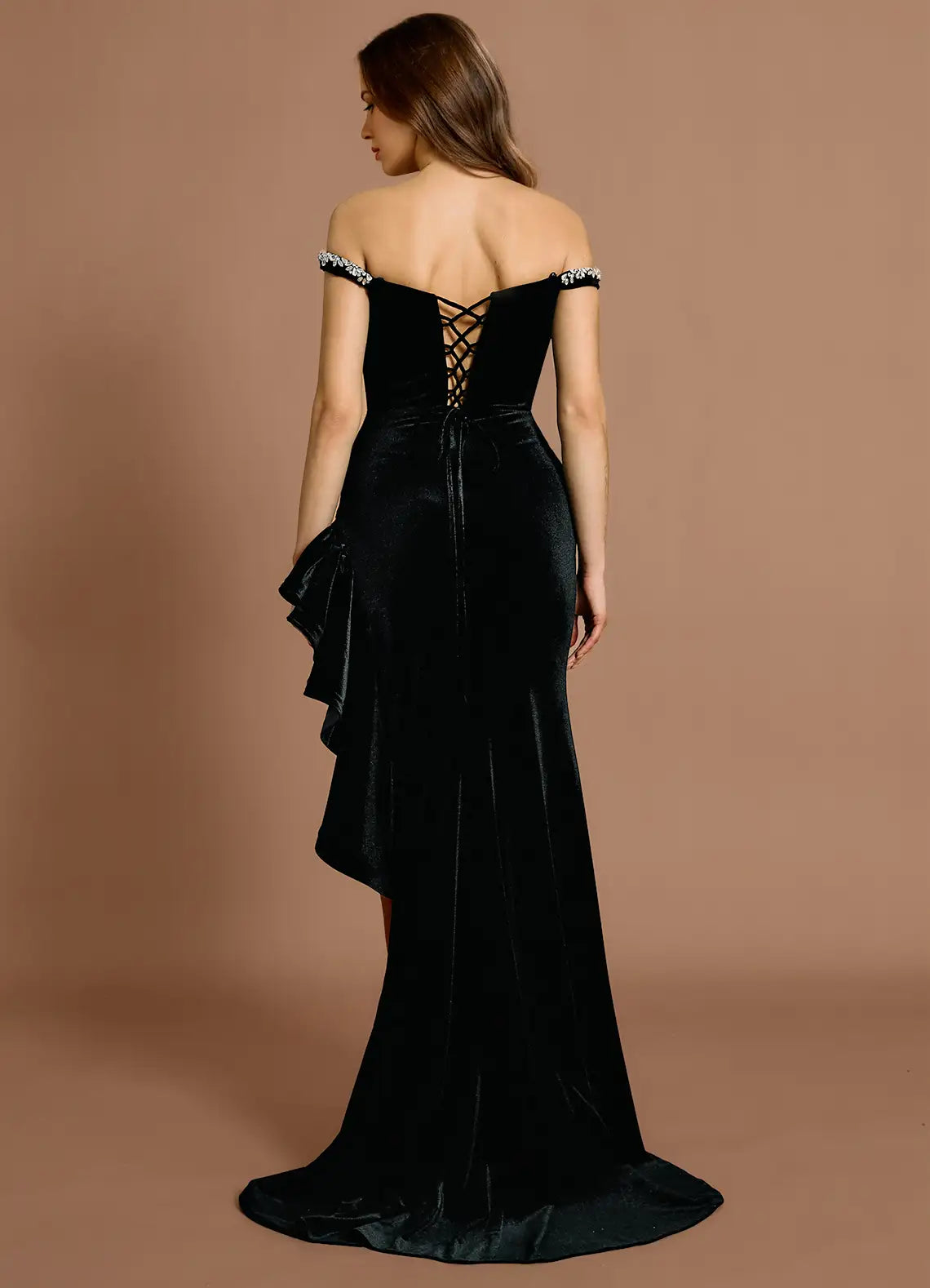 Elegant Mermaid Off the Shoulder Sleeveless Lace Up Sweep/Brush Train Evening Dress