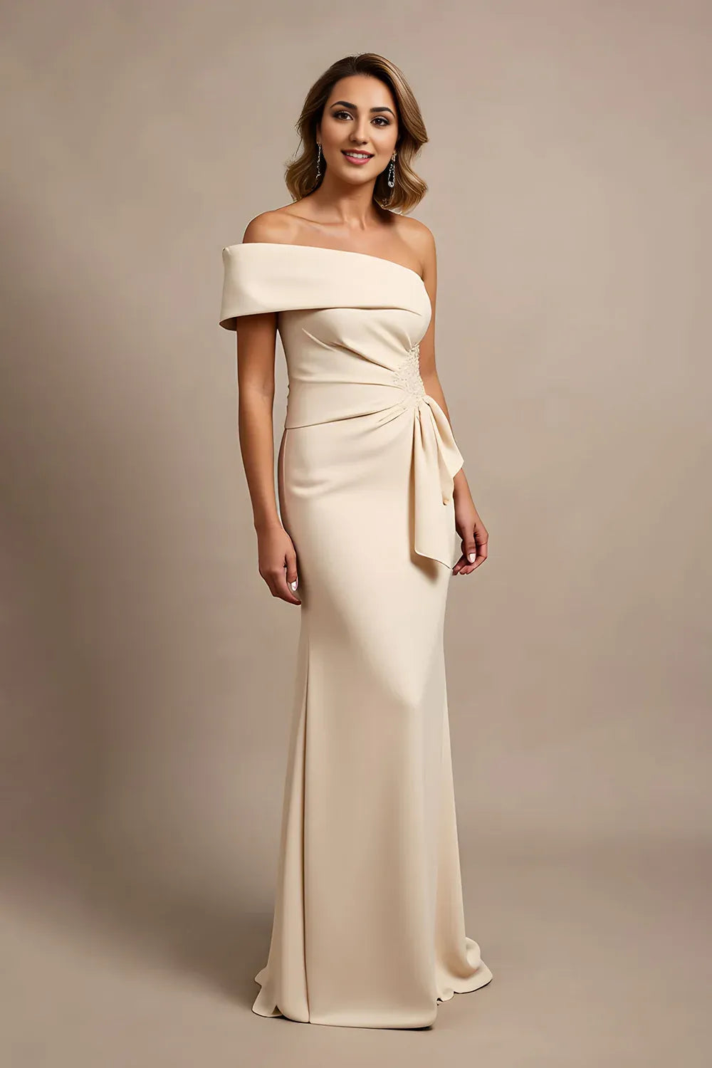 Elegant Mermaid Off the Shoulder Sleeveless Zipper Up Sweep/Brush Train Mother of the Bride Dress