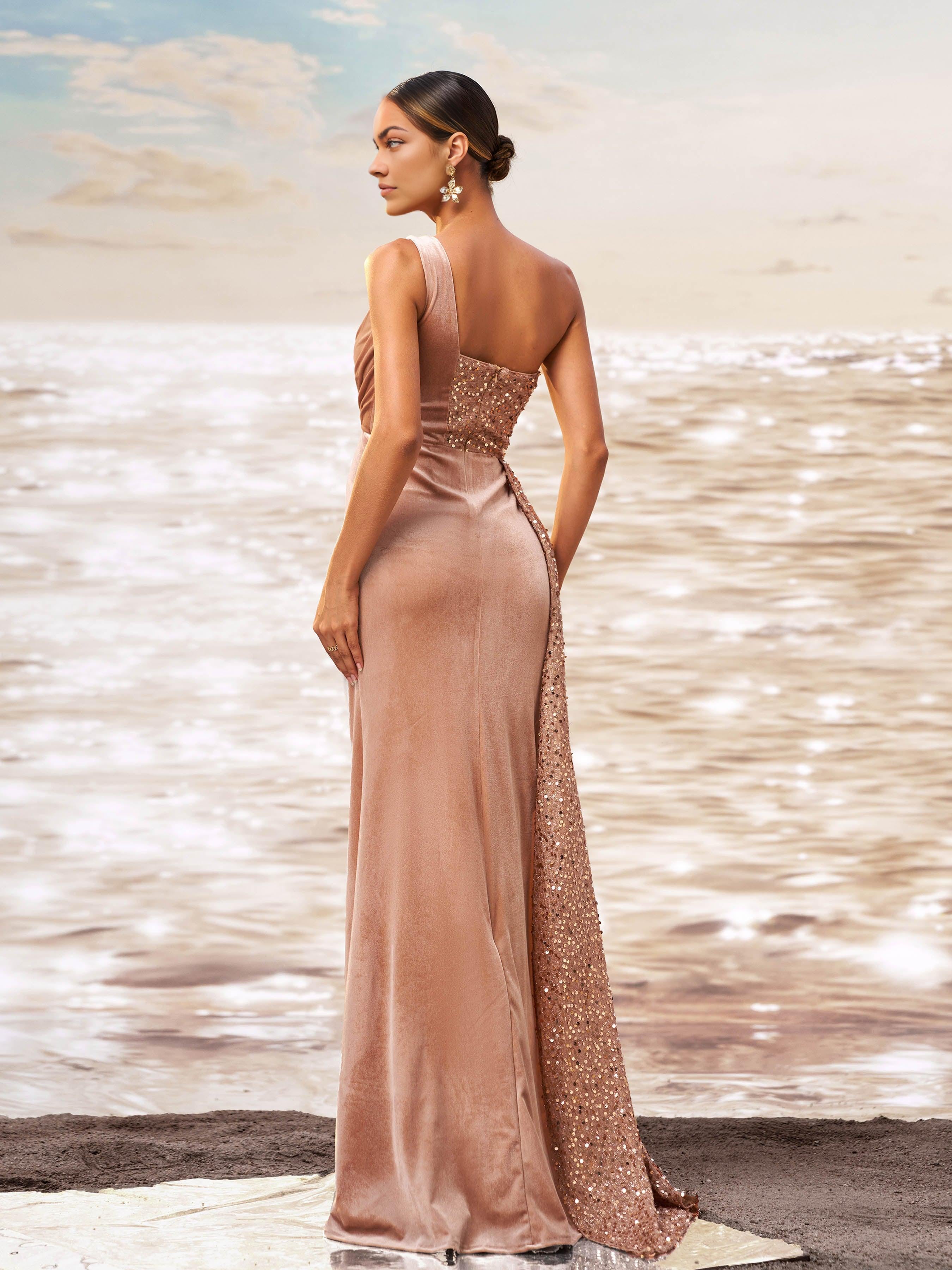 Elegant Mermaid One Shoulder Sleeveless Backless Sweep/Brush Train Prom Dress