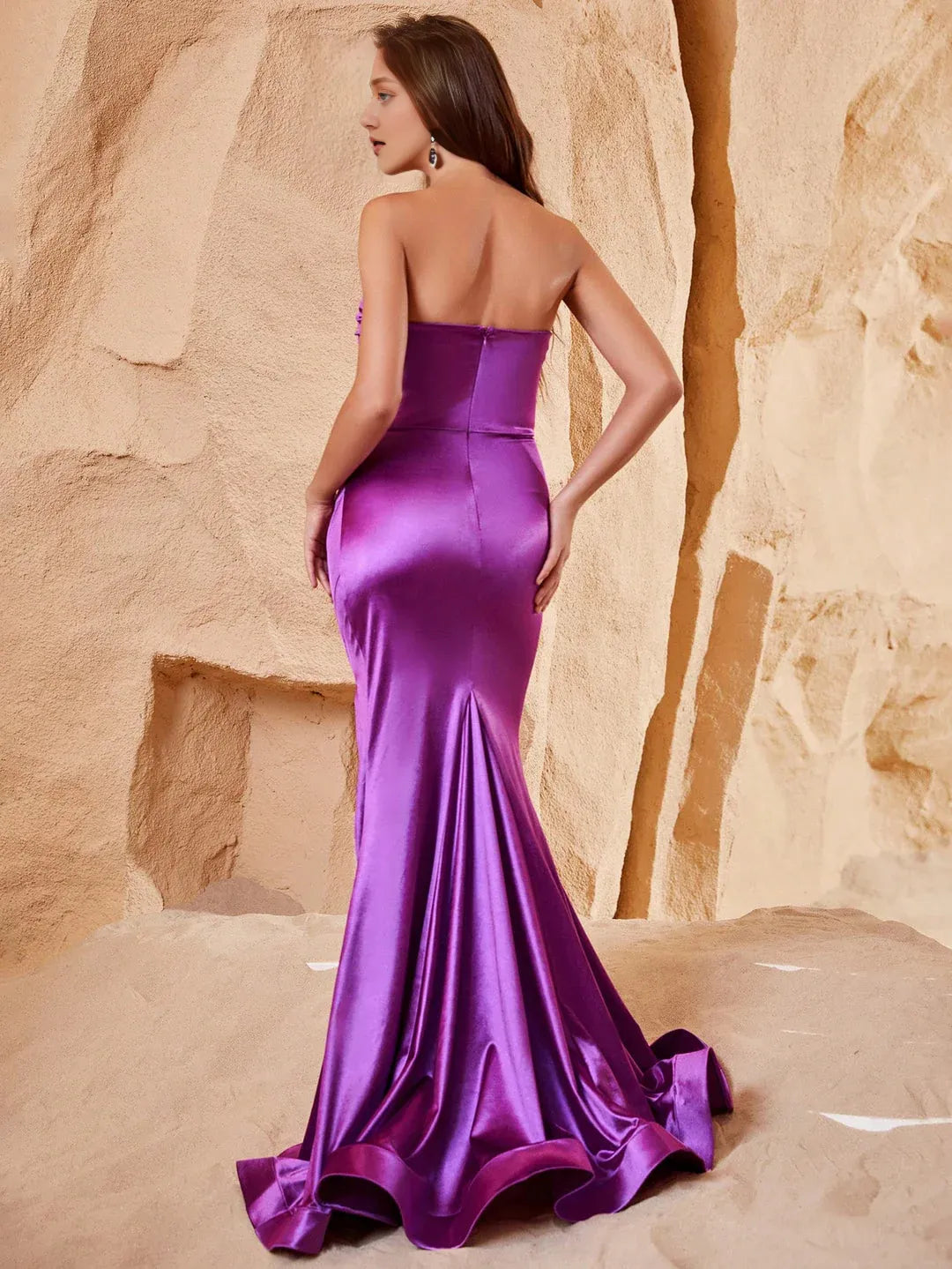 Elegant Mermaid Strapless Sleeveless Zipper Up Sweep/Brush Train Prom Dress