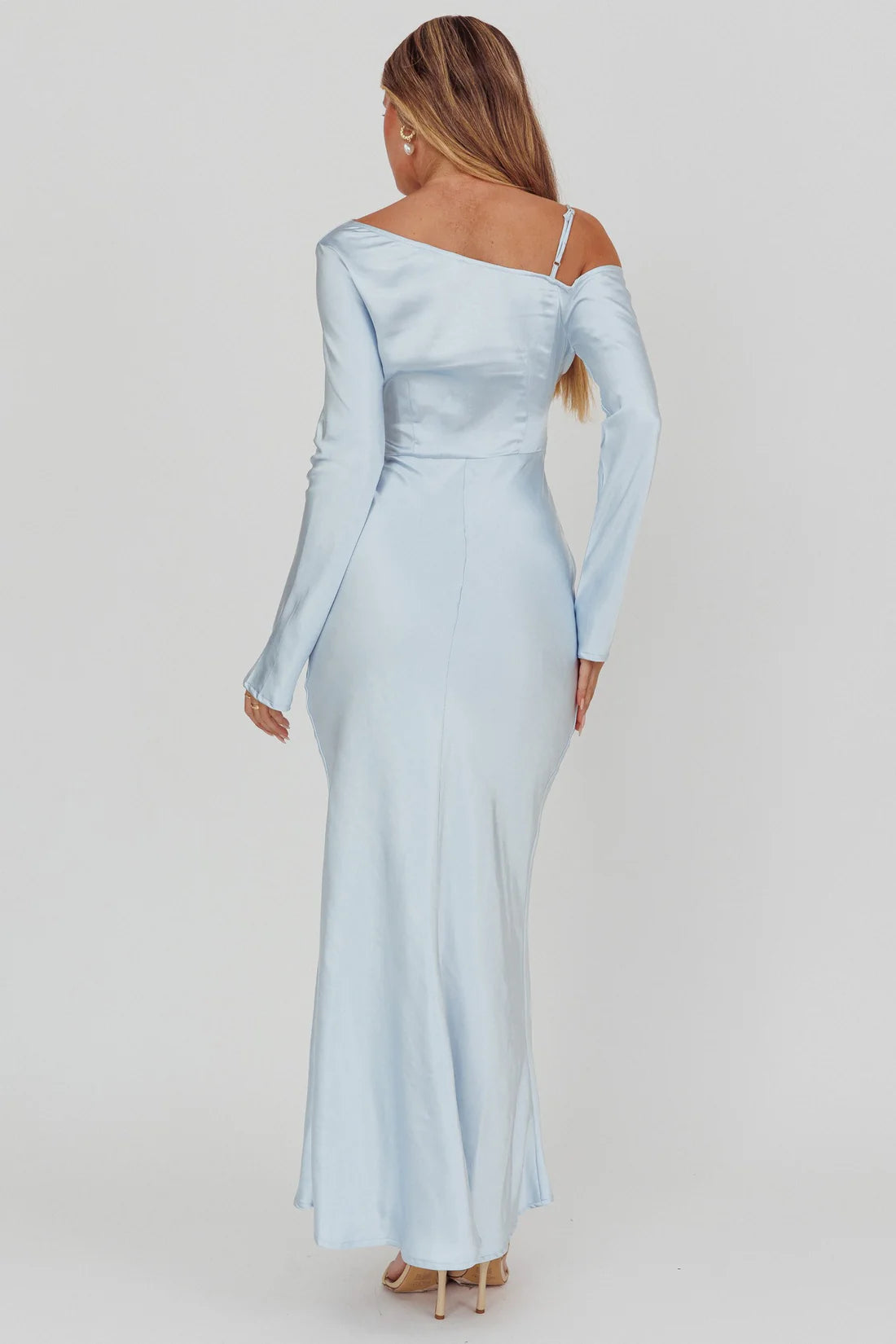 Elegant Mermaid/Trumpet Asymmetrical Neck Long Sleeve Backless Ankle-Length Prom Dress